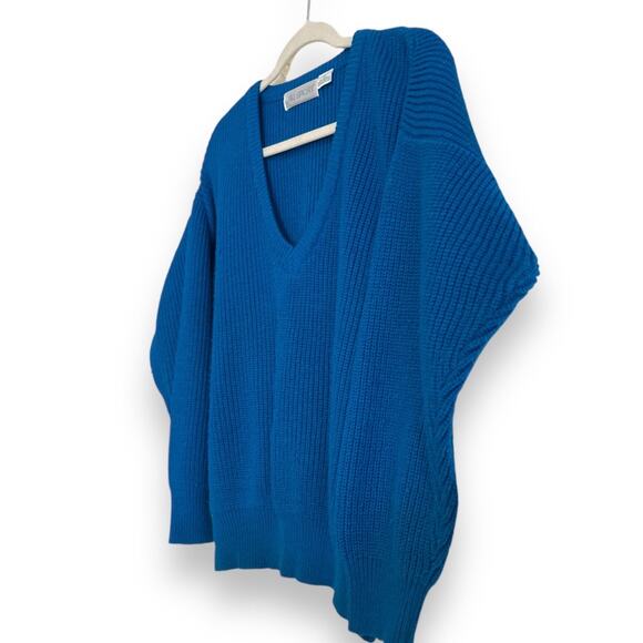 Womens Vintage 80s J&L Sports Cerulean Blue Low V Neck Cable Knit Sweater Size M - Picture 16 of 16